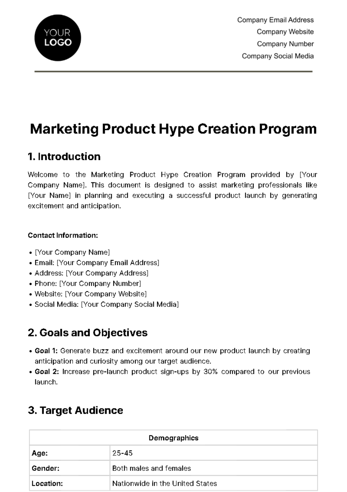 Marketing Product Hype Creation Program Template