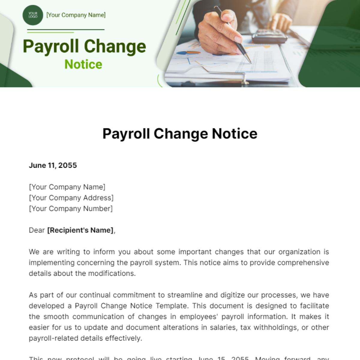 Free Payroll Change Notice Template