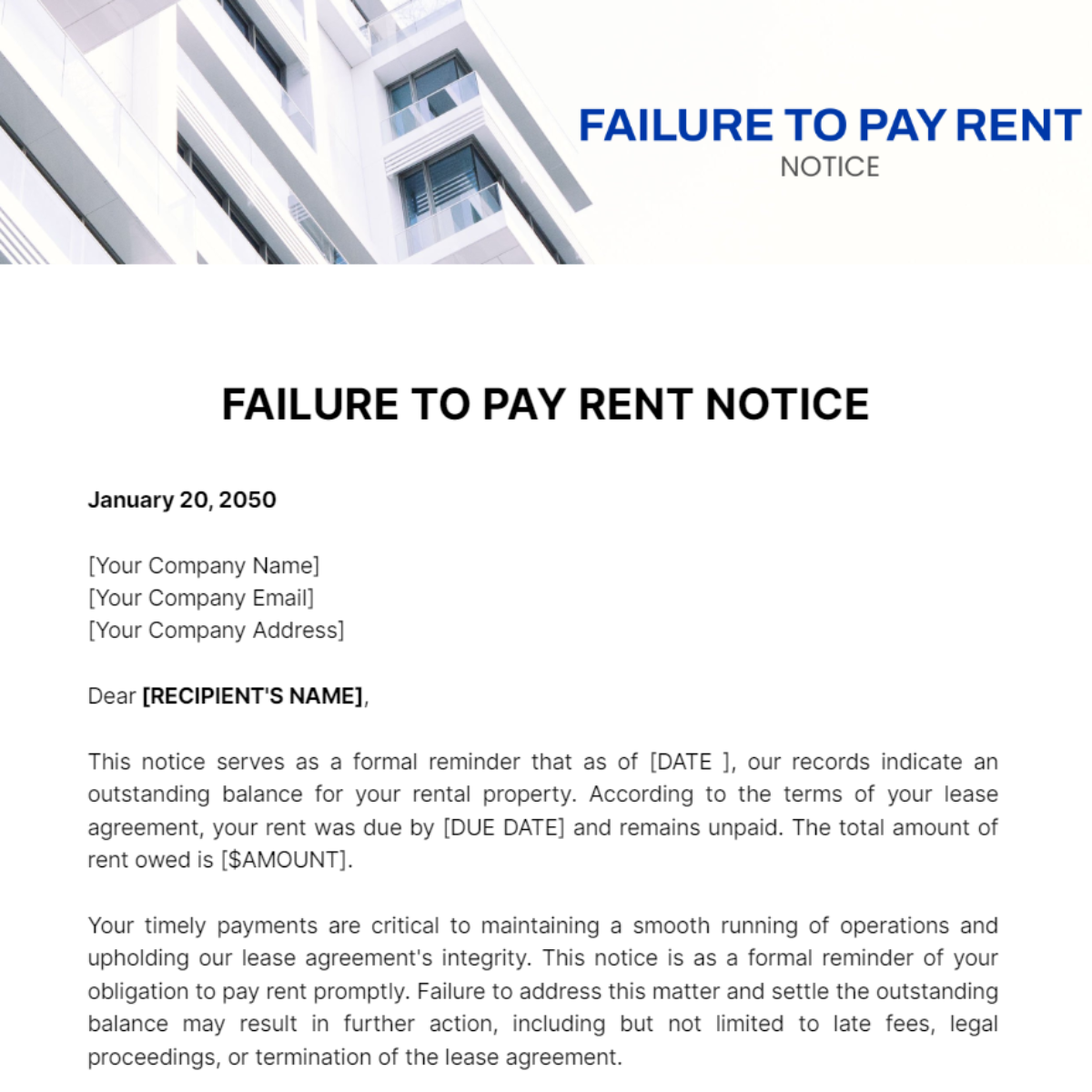 Failure To Pay Rent Notice Template