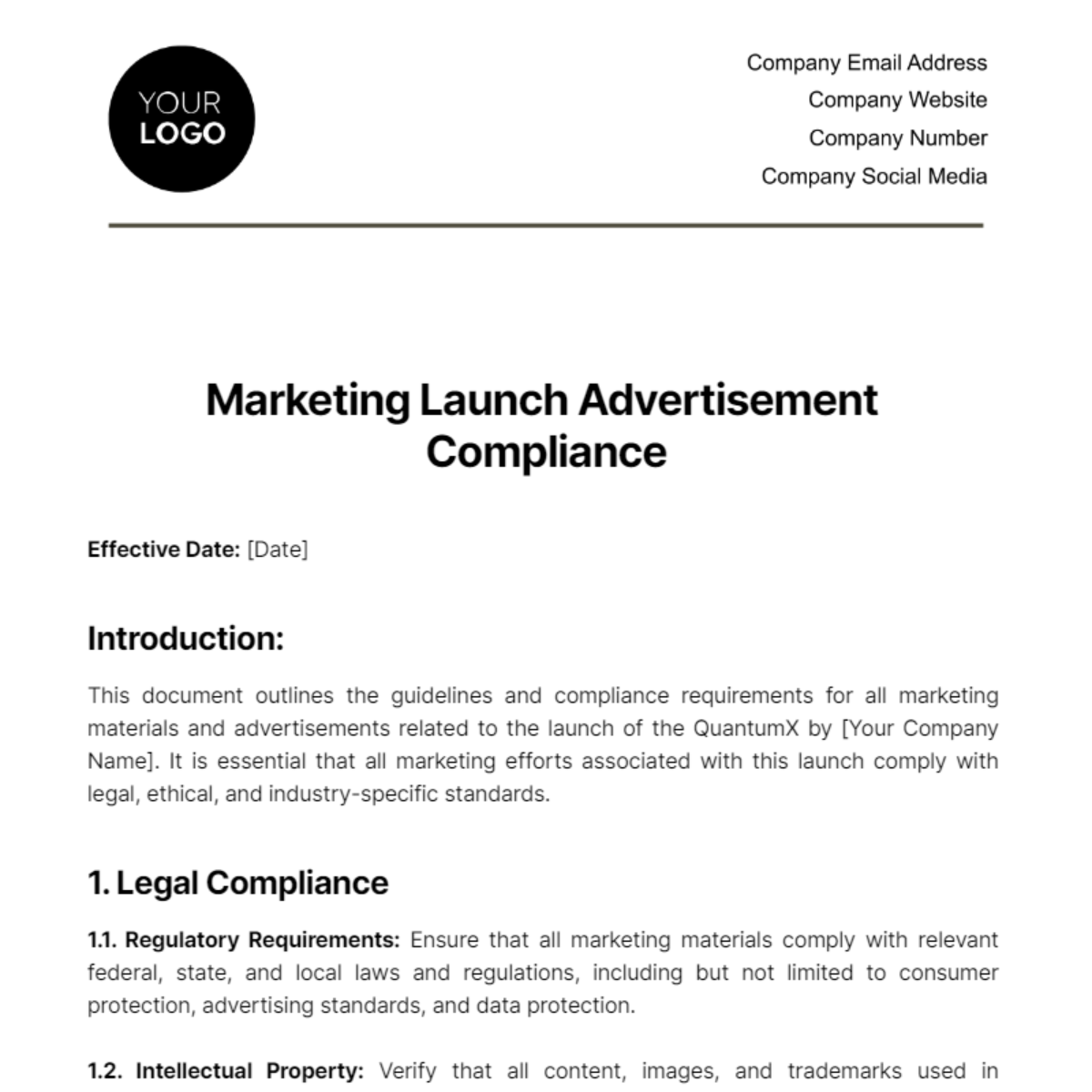 Marketing Launch Advertisement Compliance Template