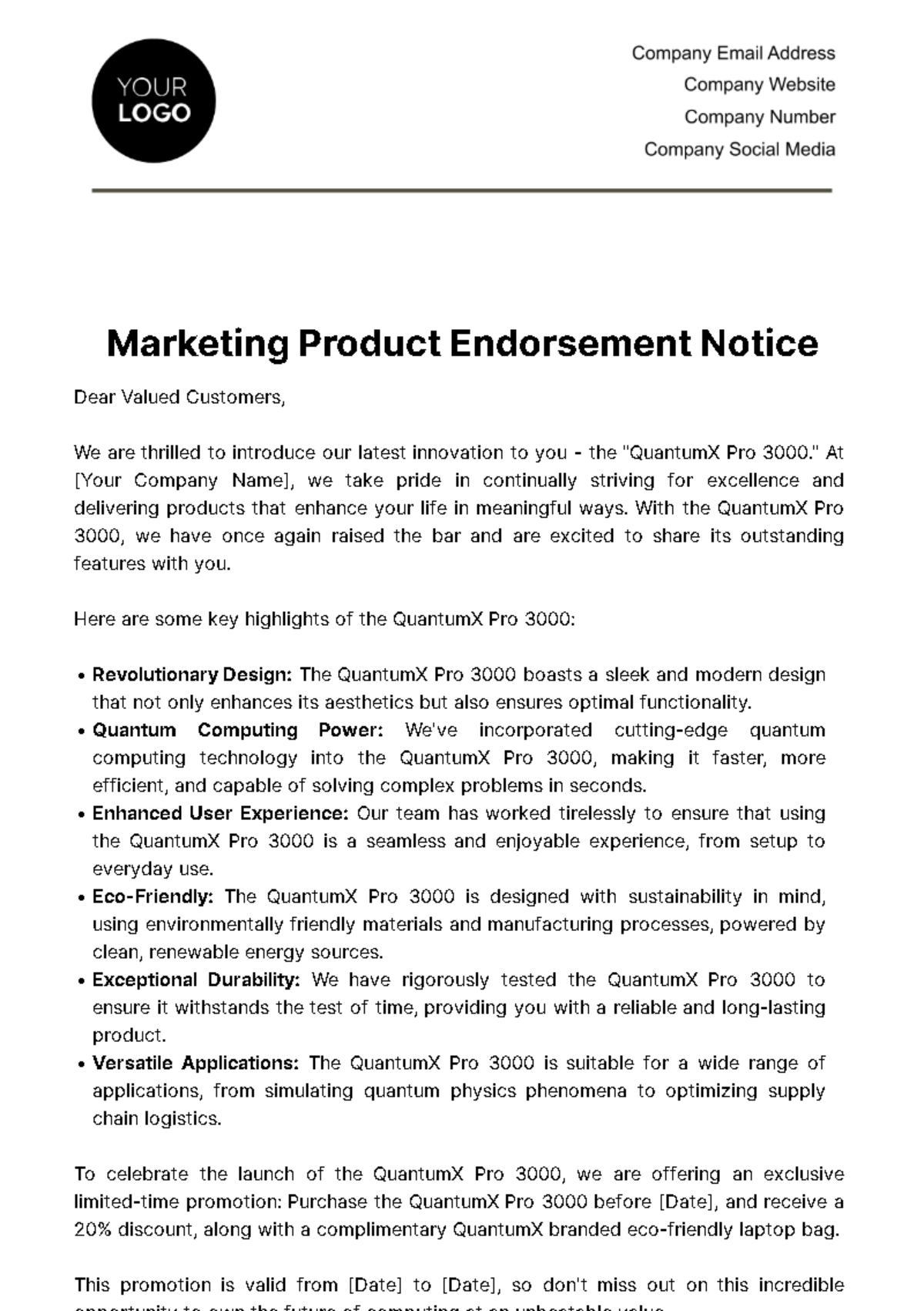 Marketing Product Endorsement Notice Template