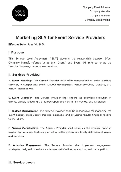 Free Marketing SLA for Event Service Providers Template to Edit Online