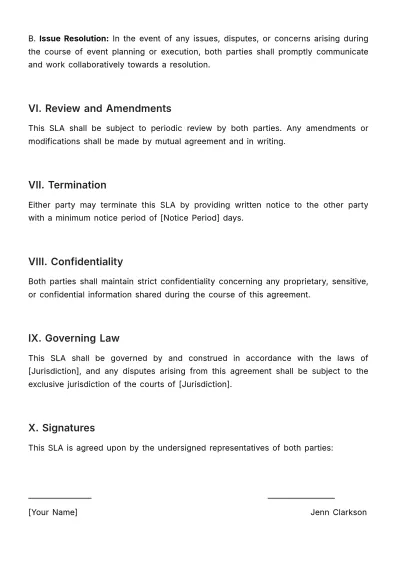 Free Marketing SLA for Event Service Providers Template to Edit Online