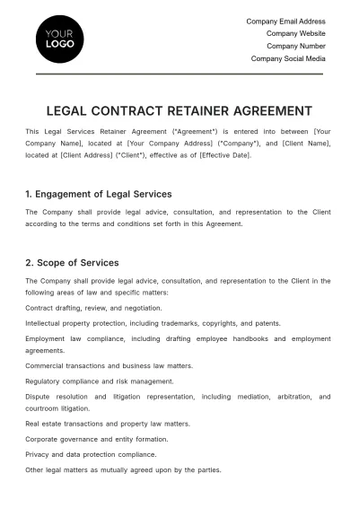 Free Legal Contract Retainer Agreement Template to Edit Online