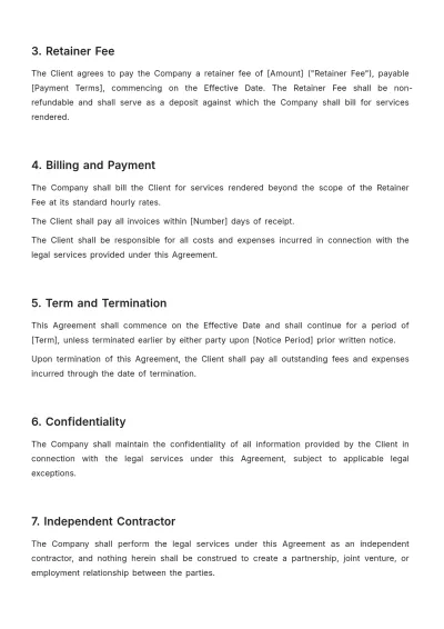 Free Legal Contract Retainer Agreement Template to Edit Online