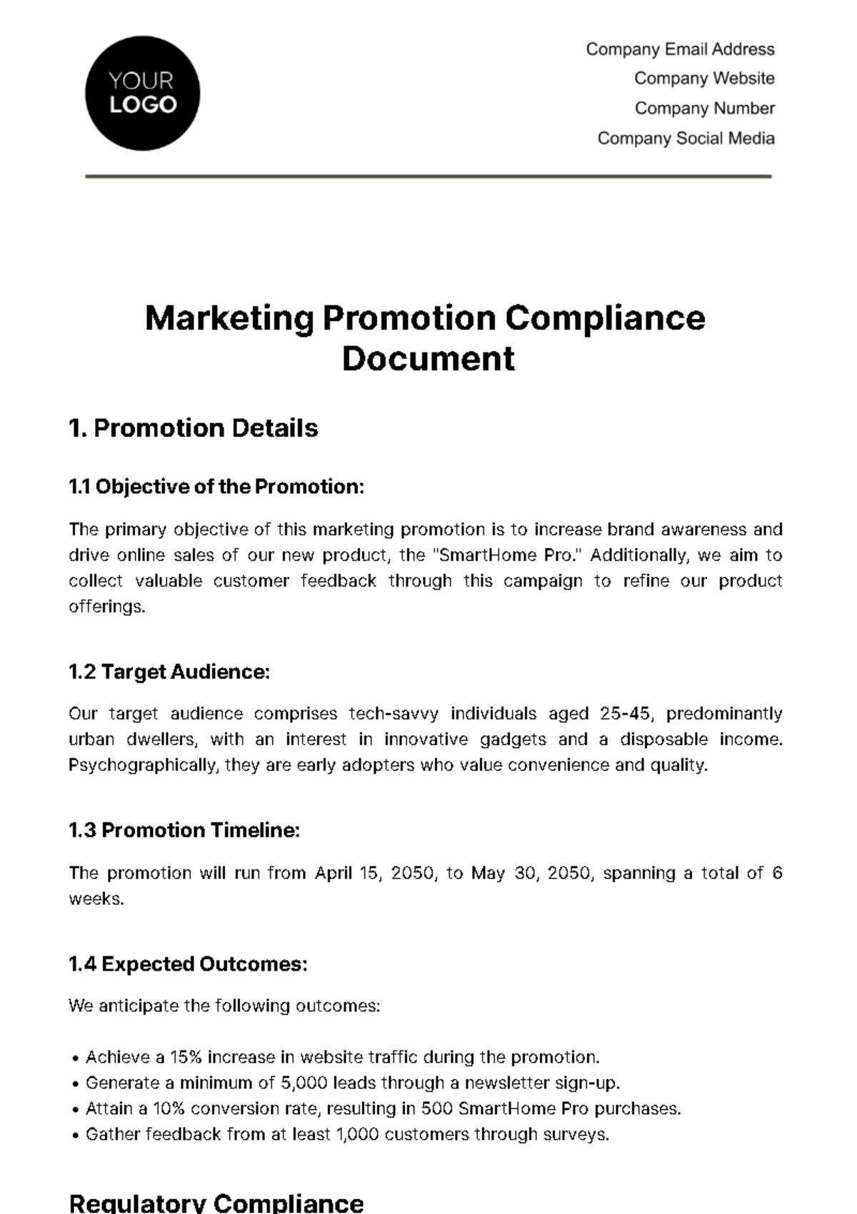Marketing Promotion Compliance Document Template