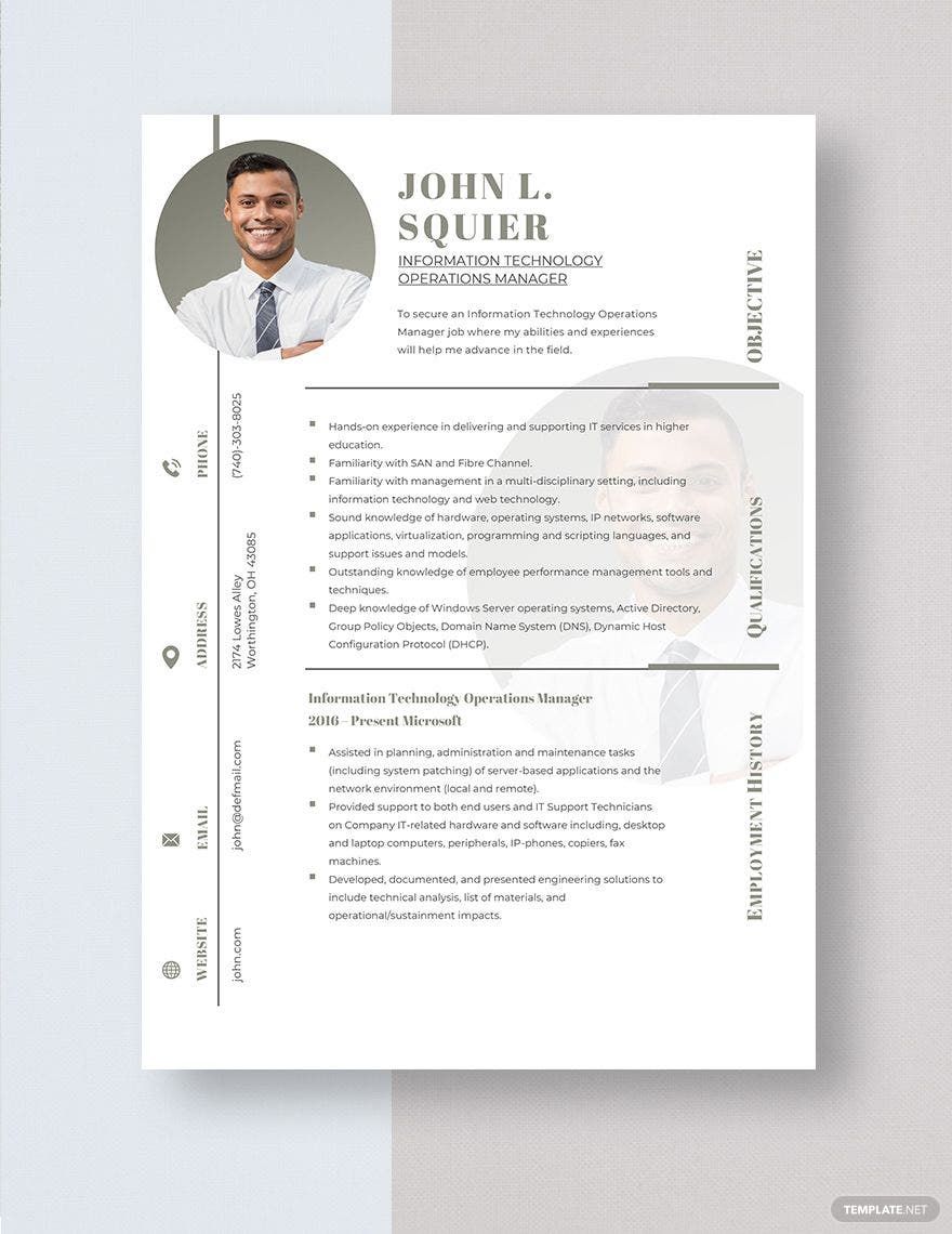 Information Technology Operations Manager Resume Template