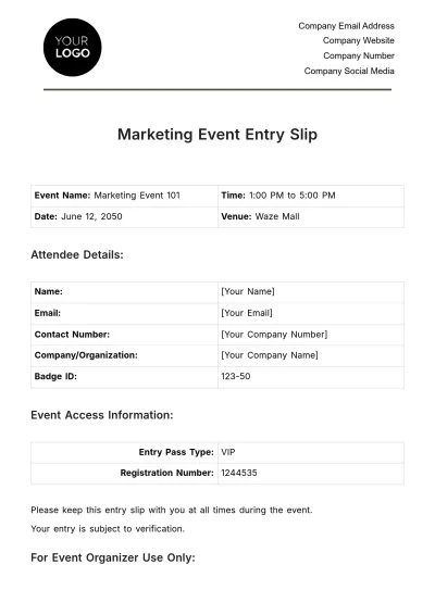 Free Marketing Event Entry Slip Template to Edit Online