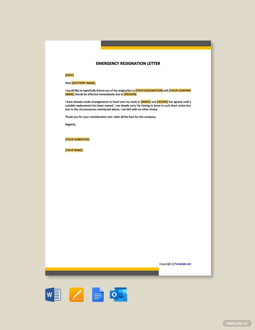 Short Notice Resignation Letter in Pages, Outlook, PDF, Word, Google Docs -  Download