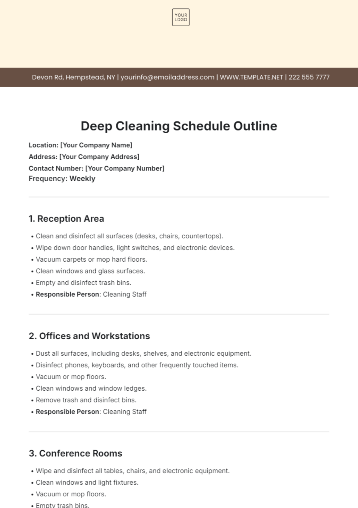 Deep Cleaning Schedule Outline Template - Edit Online & Download