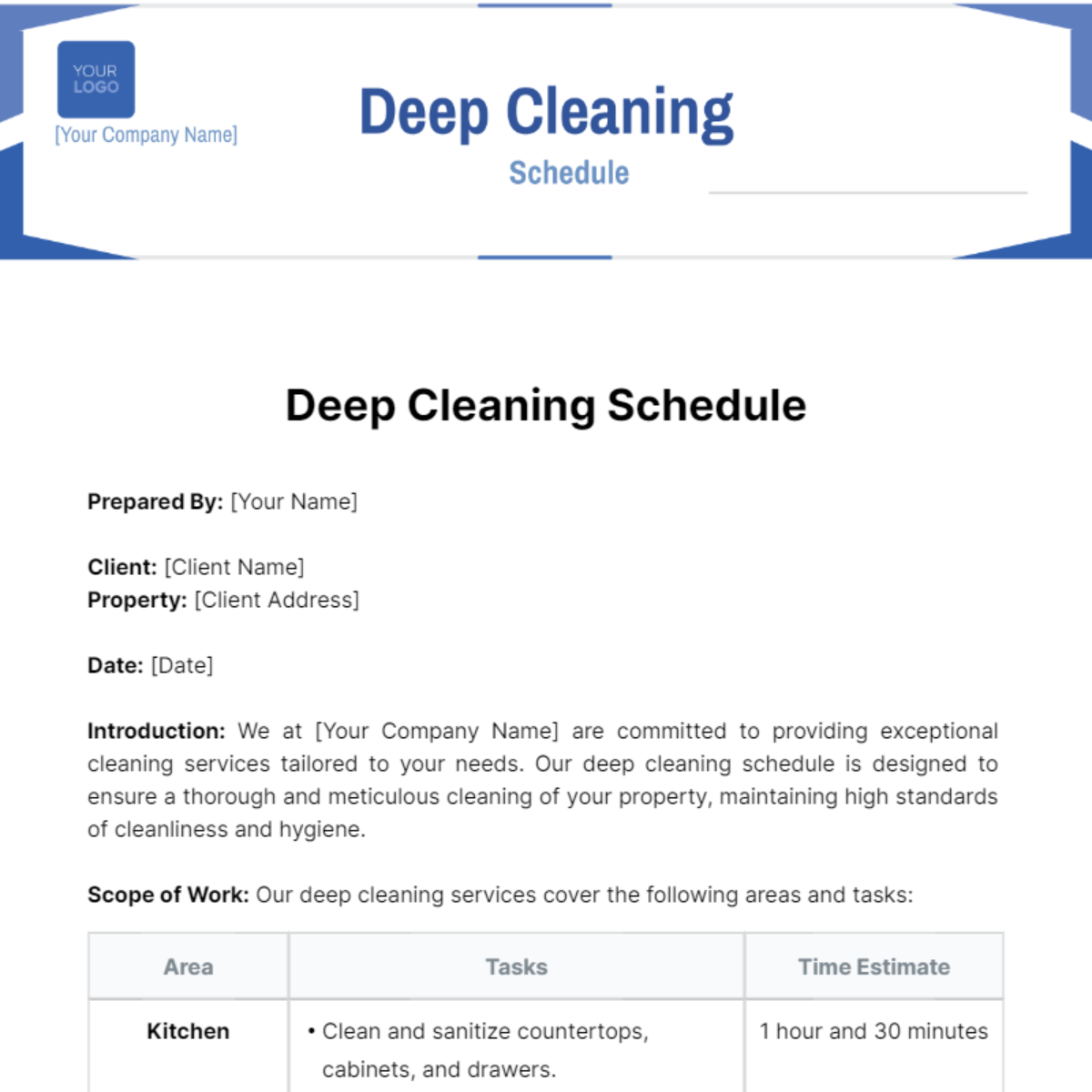 Free Deep Cleaning Schedule Template