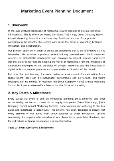 Free Marketing Event Planning Document Template to Edit Online
