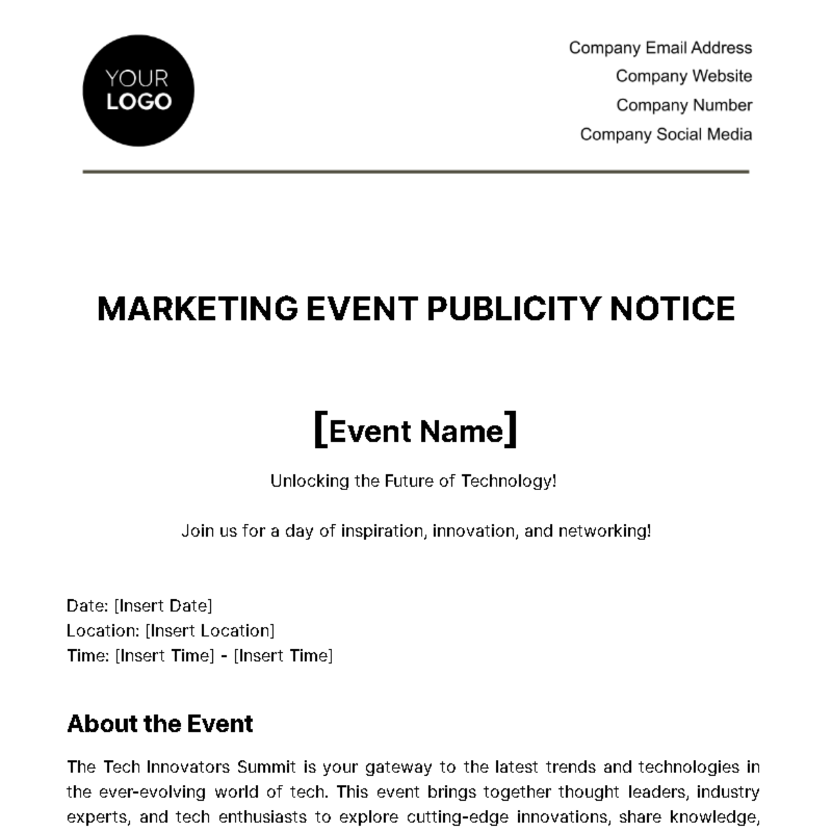 Marketing Event Publicity Notice Template