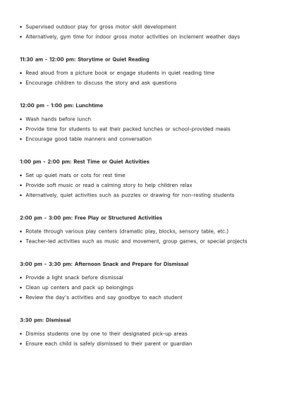 Free Kindergarten Schedule Template to Edit Online