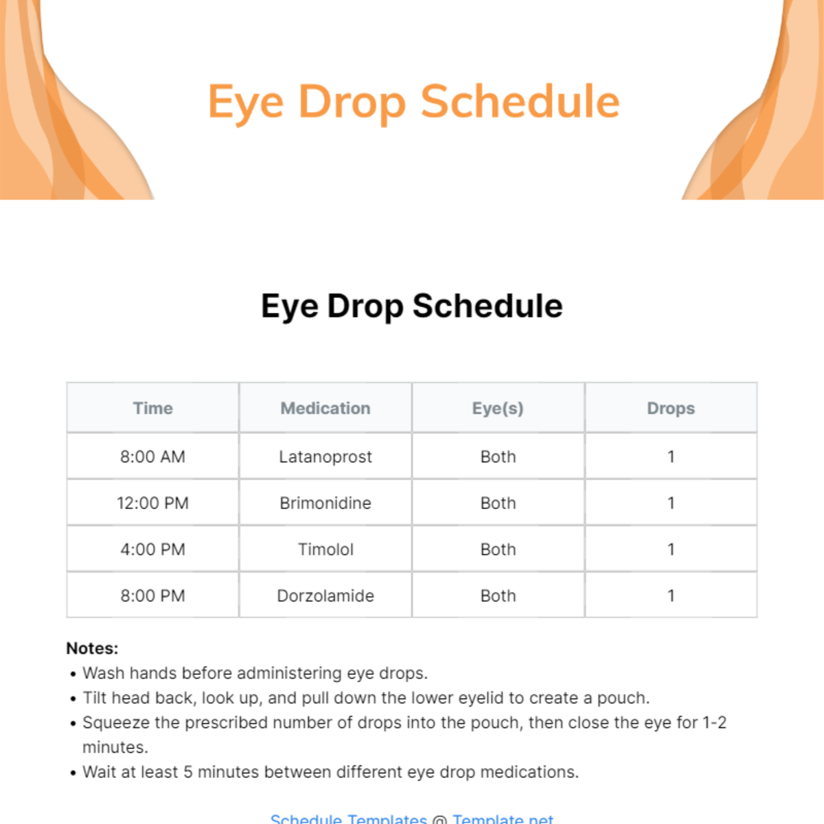 Eye Drop Schedule Template