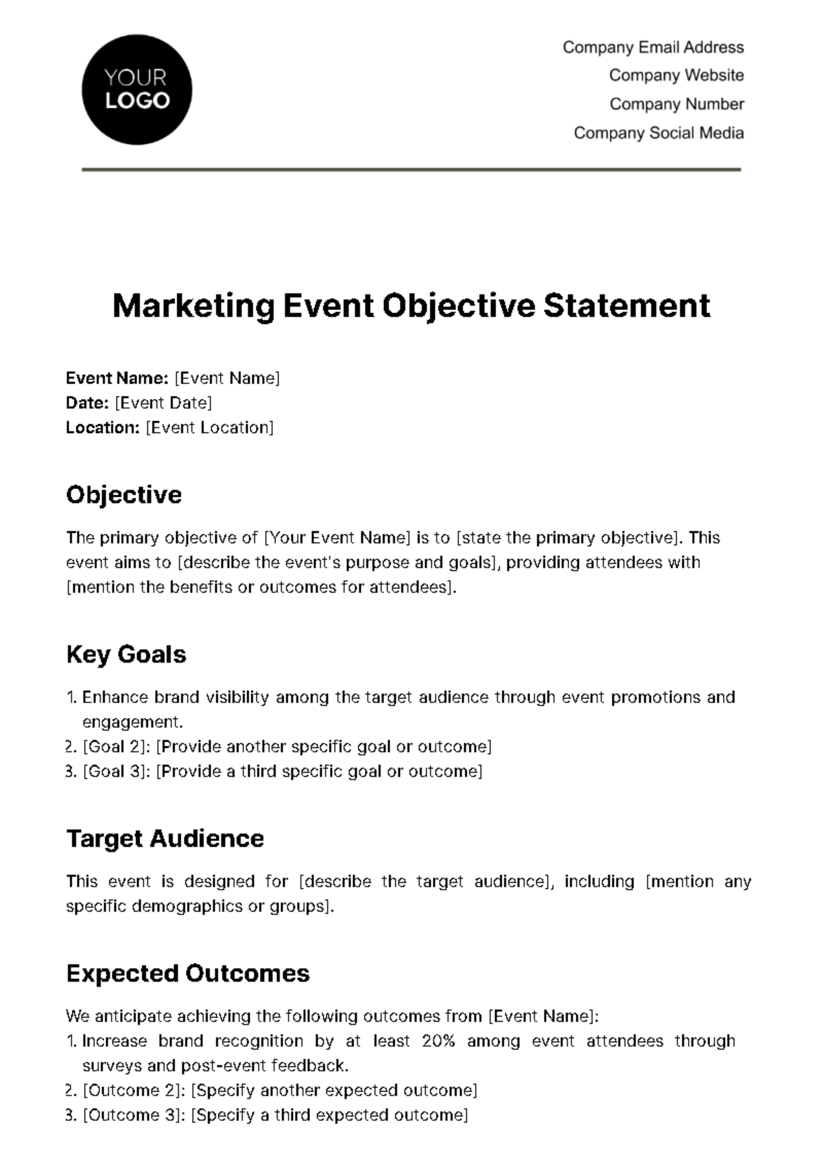 Free Marketing Event Objective Statement Template
