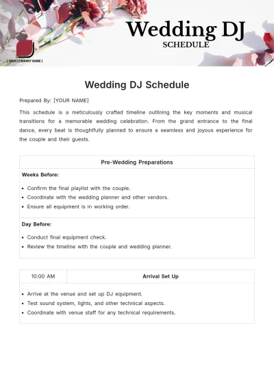 Free Wedding Dj Schedule Template to Edit Online