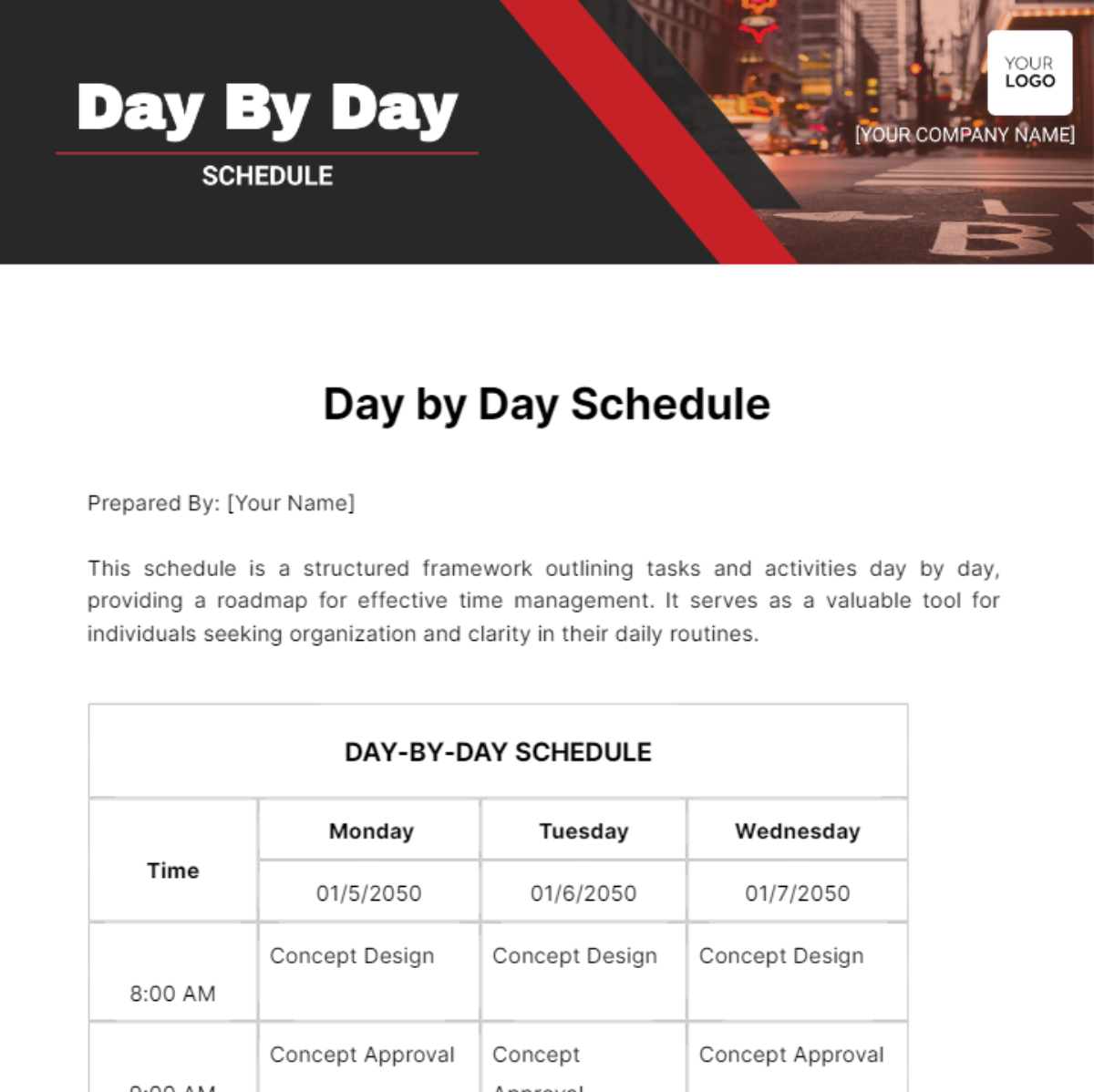 Day By Day Schedule Template