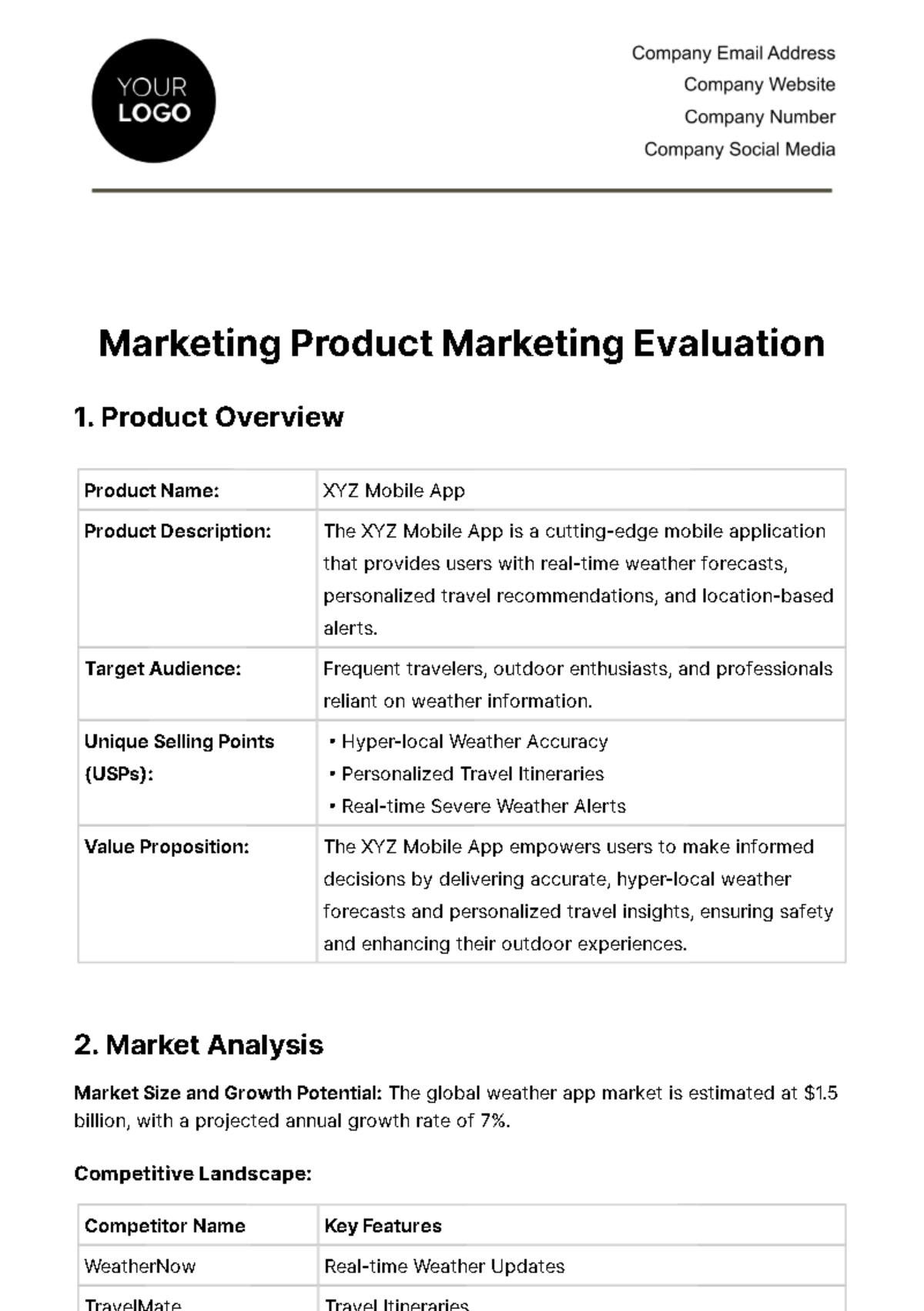Marketing Product Marketing Evaluation Template