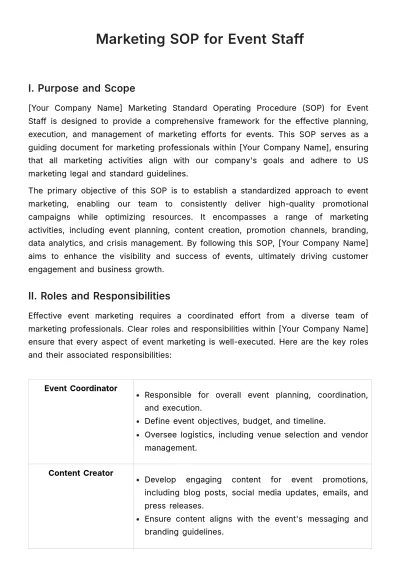 Free Marketing Standard Operating Procedure for Event Staff Template to Edit Online