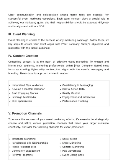 Free Marketing Standard Operating Procedure for Event Staff Template to Edit Online