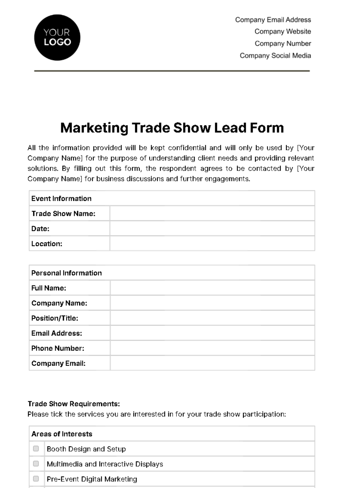 Free Marketing Trade Show Lead Form Template