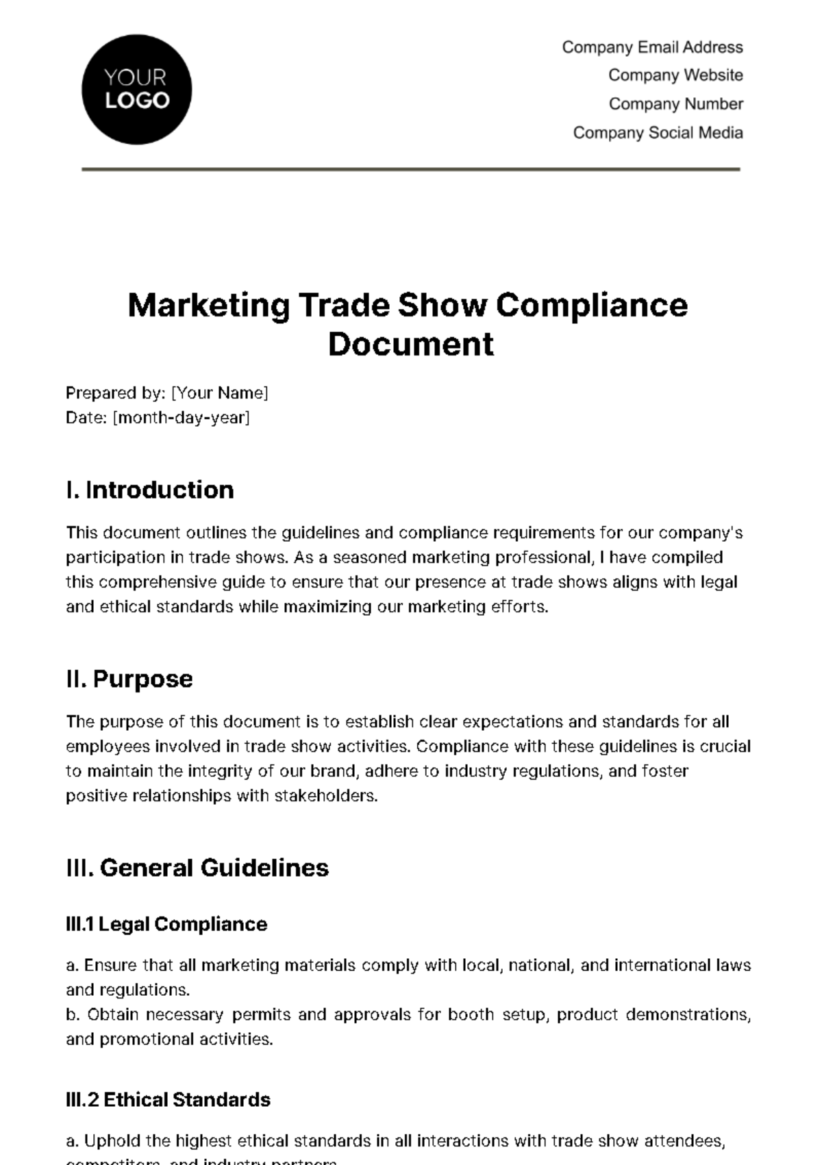 Marketing Trade Show Compliance Document Template