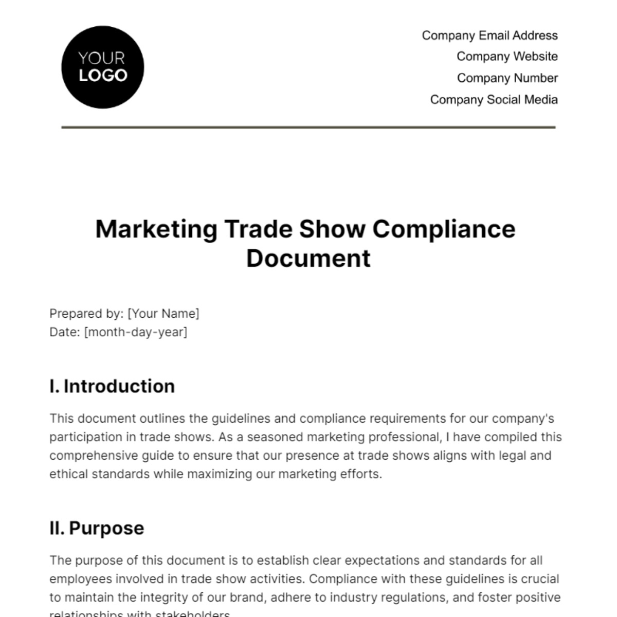 Marketing Trade Show Compliance Document Template