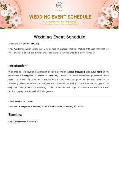 Free Wedding Event Schedule Template to Edit Online