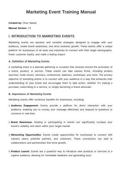 Free Marketing Event Training Manual Template to Edit Online