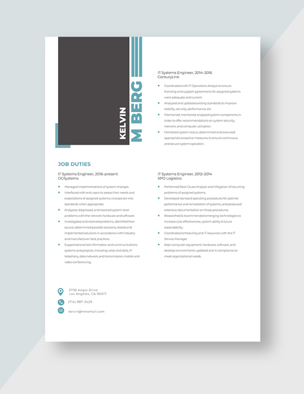 IT Systems Engineer Resume Template