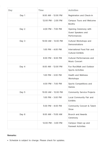Free Festival Schedule Template to Edit Online