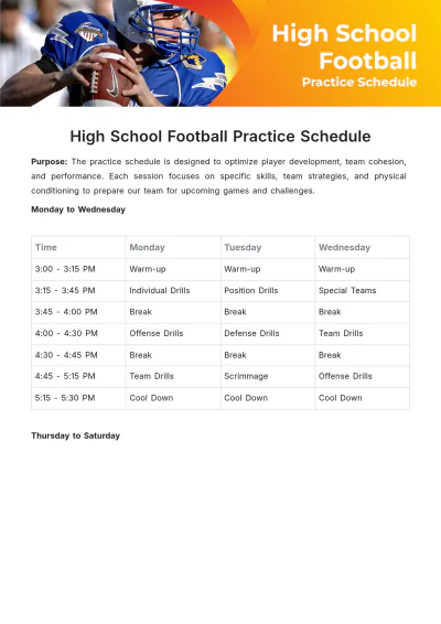 Free High School Football Practice Schedule Template to Edit Online