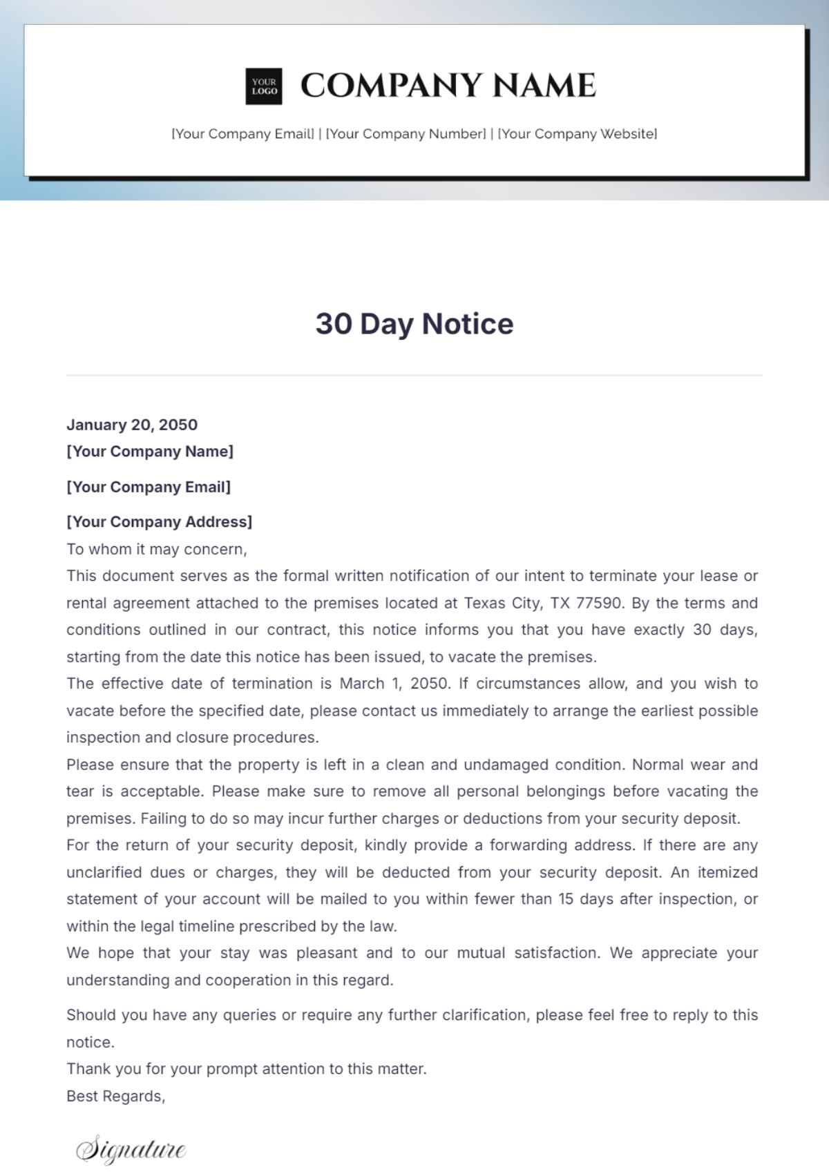 30 Day Notice Format Template - Edit Online & Download