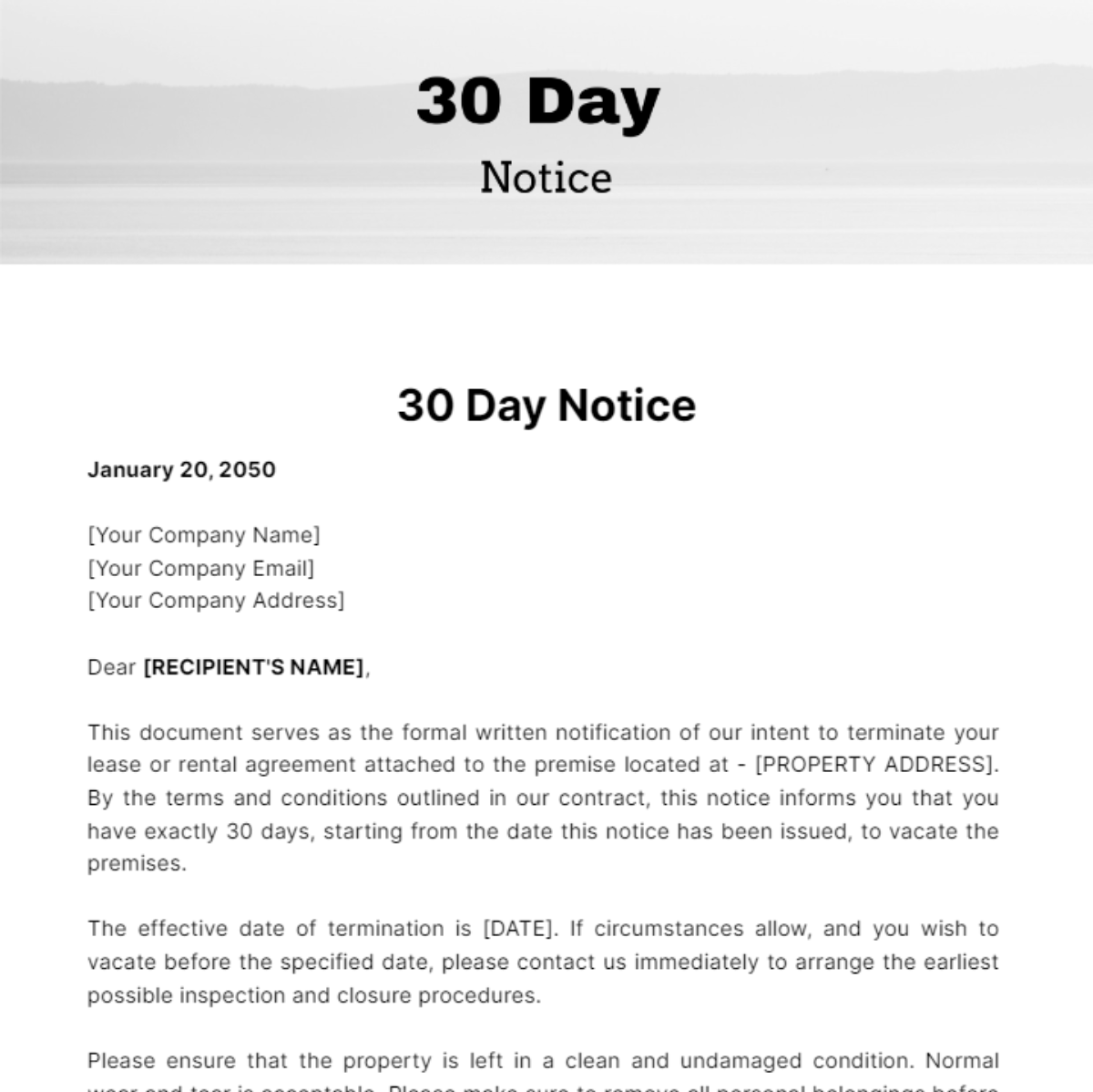 30 Day Notice Template