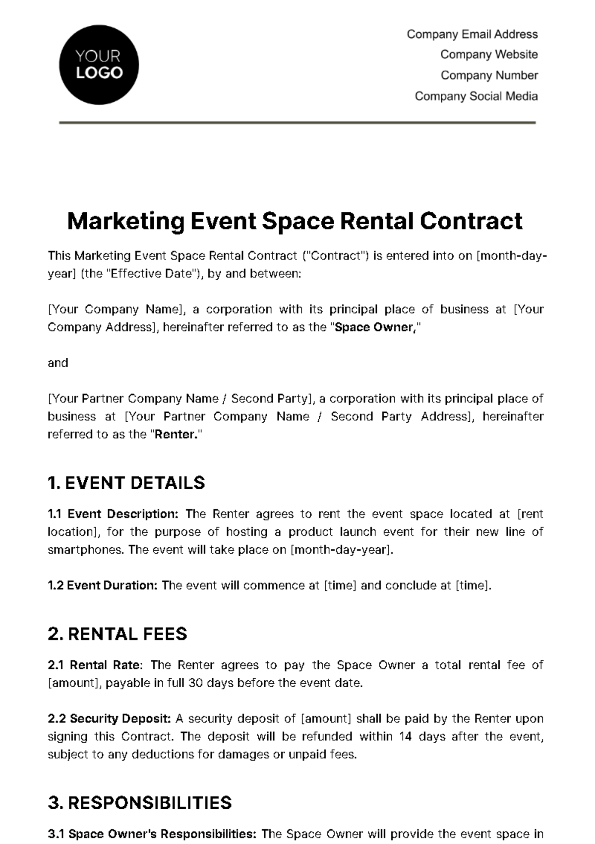 Free Marketing Event Space Rental Contract Template