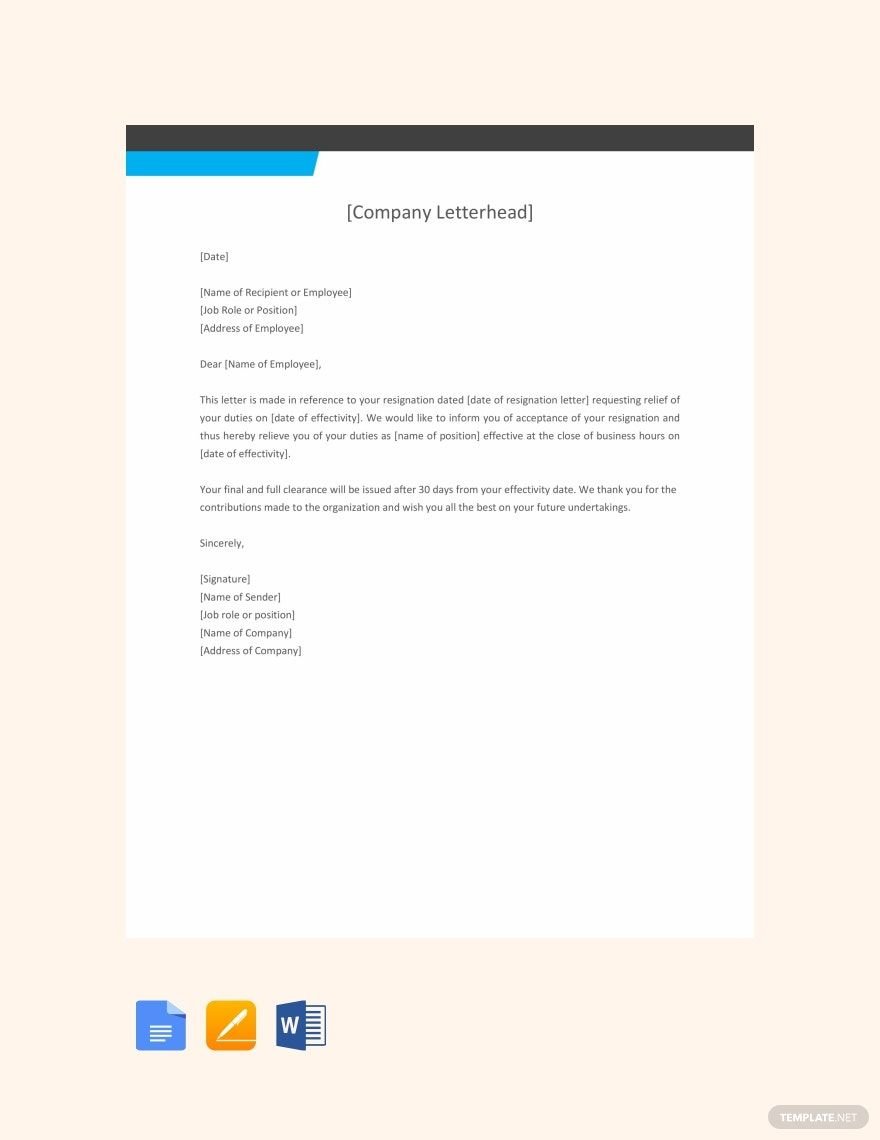 Employee Relieving Letter Format Template in Word, Google Docs, PDF, Apple Pages, Outlook