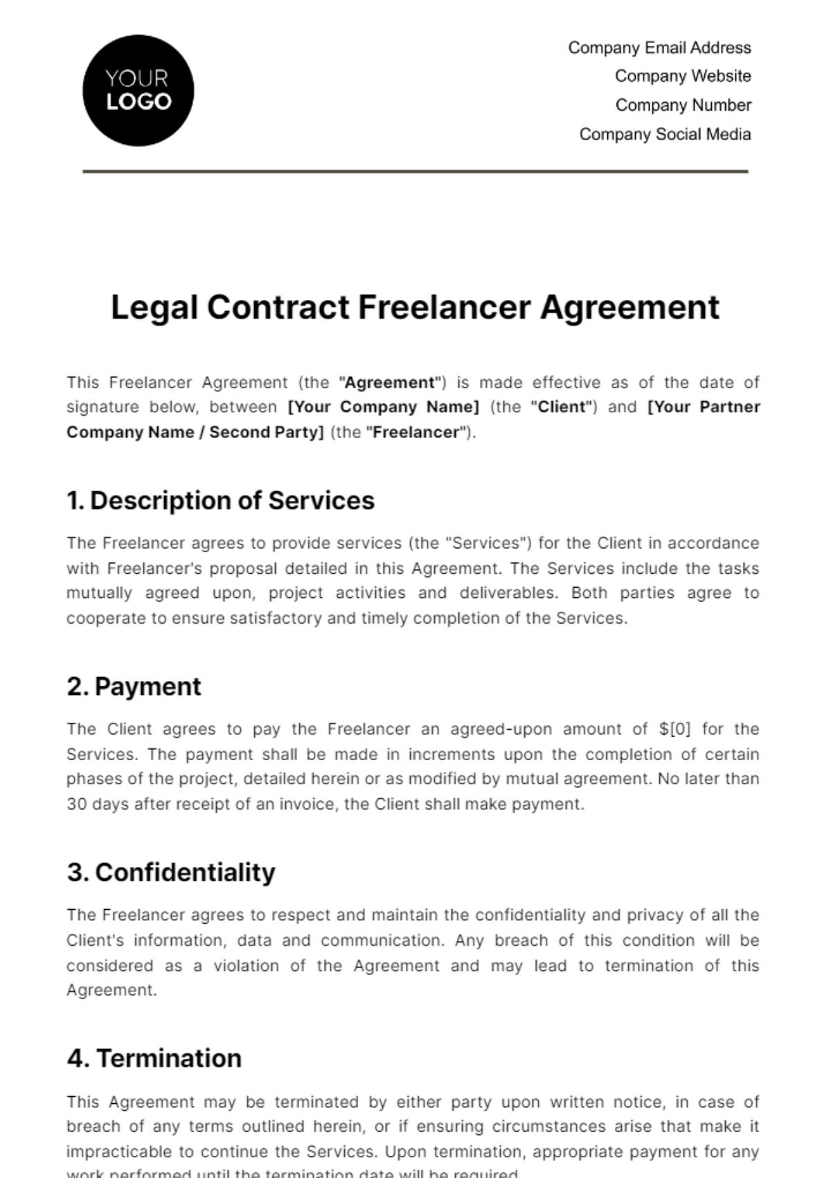 Legal Contract Freelancer Agreement Template