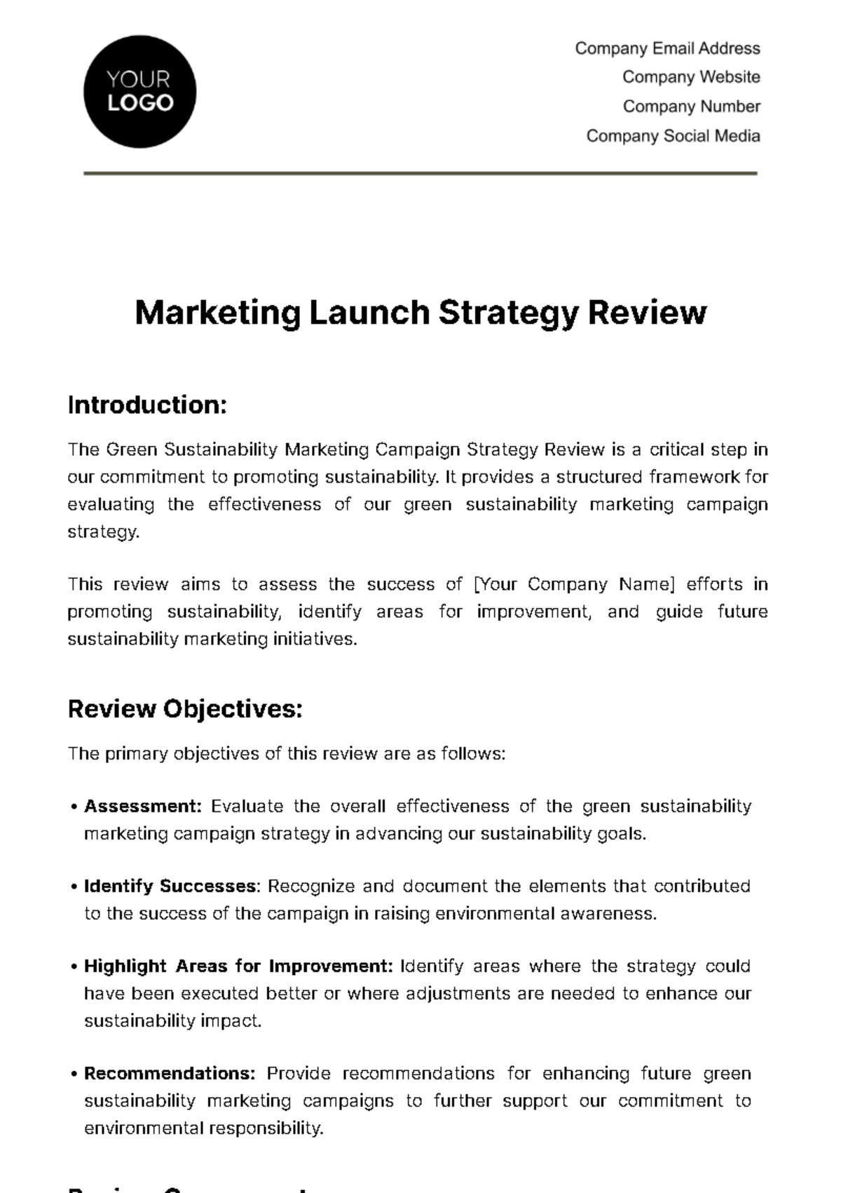 Marketing Launch Strategy Review Template