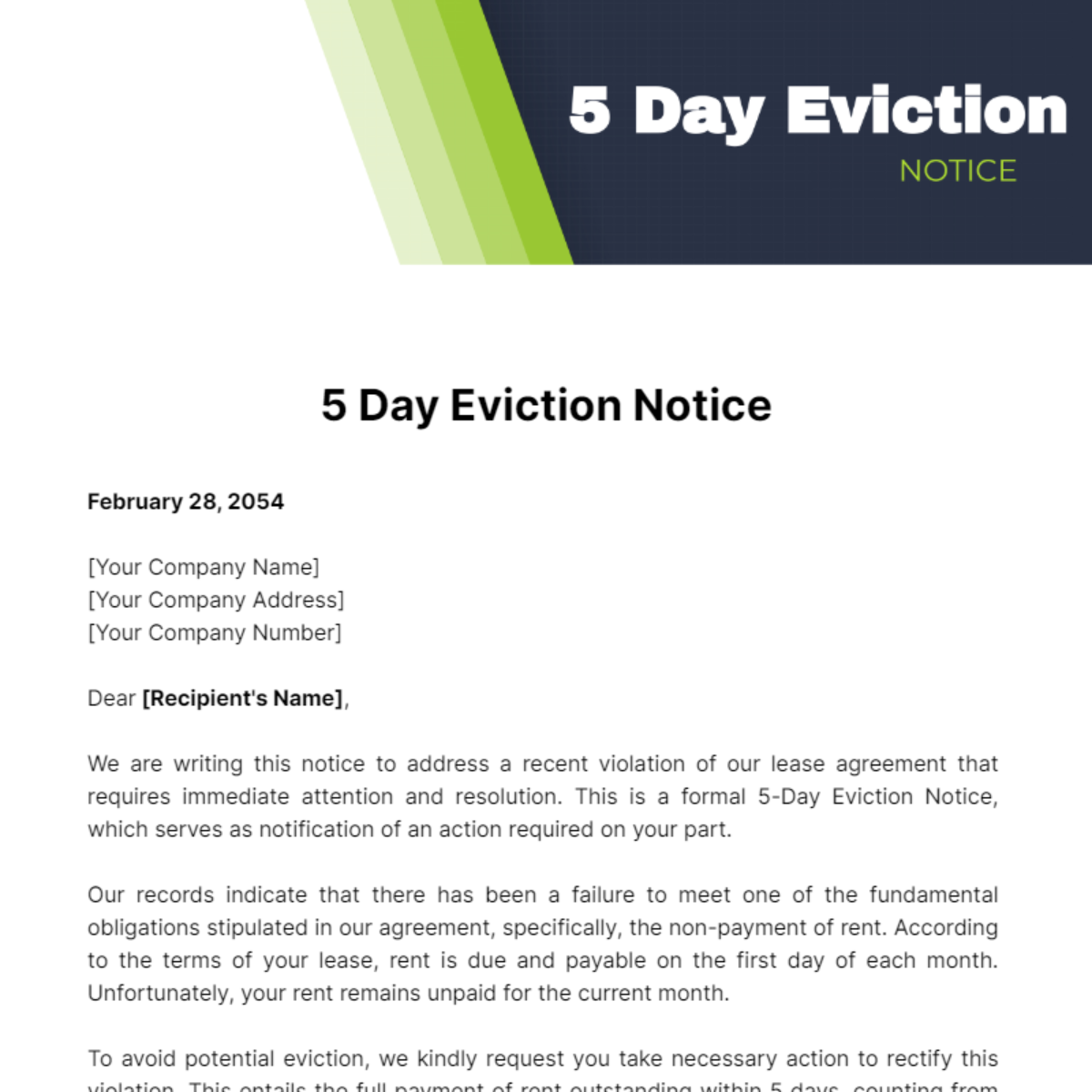 Free 5 Day Eviction Notice Template