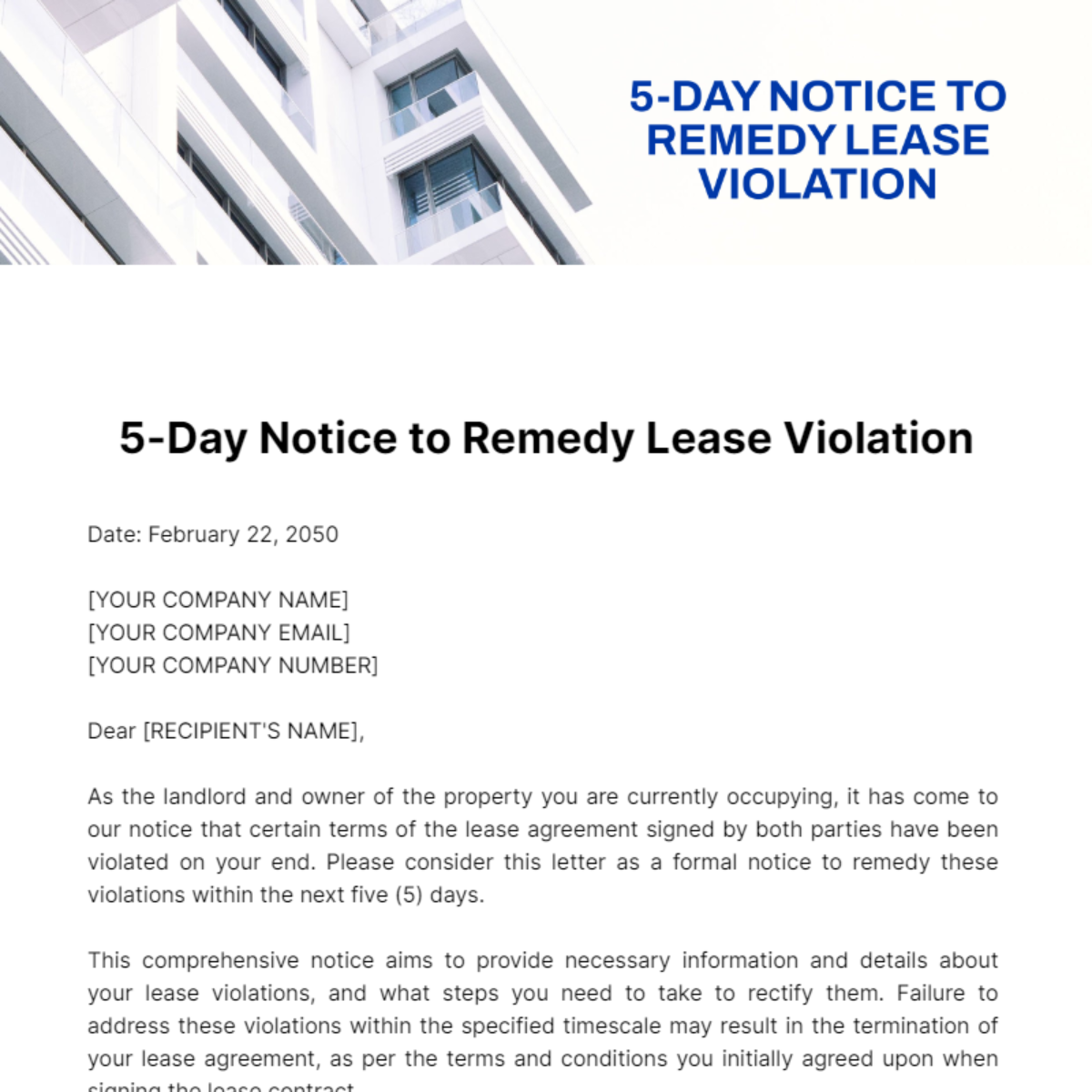 Free 5 Day Notice Template