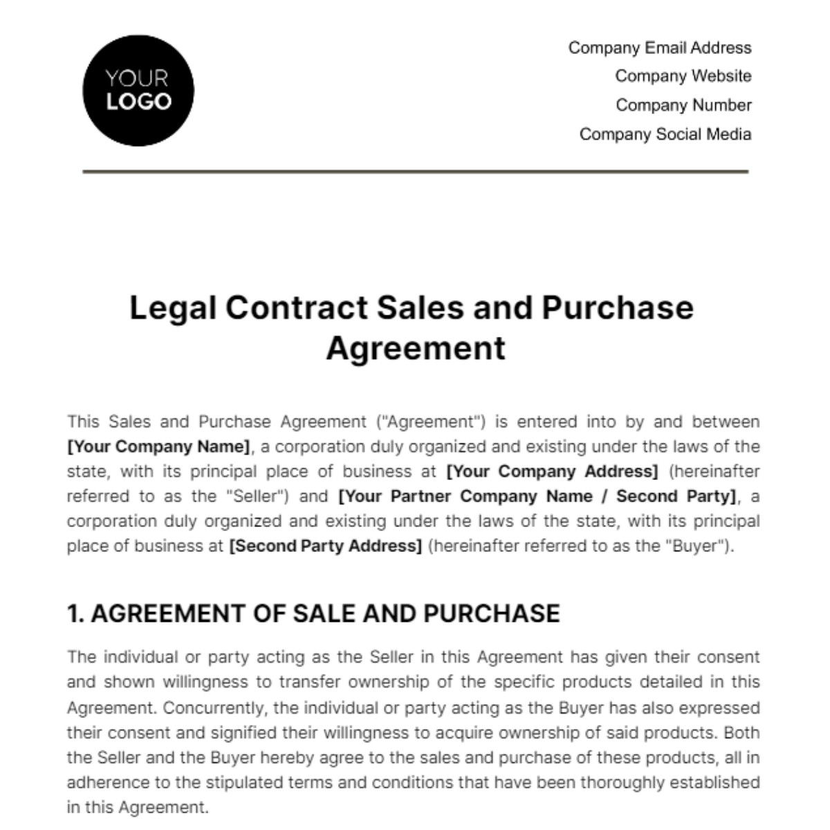 Legal Contract Sales and Purchase Agreement Template