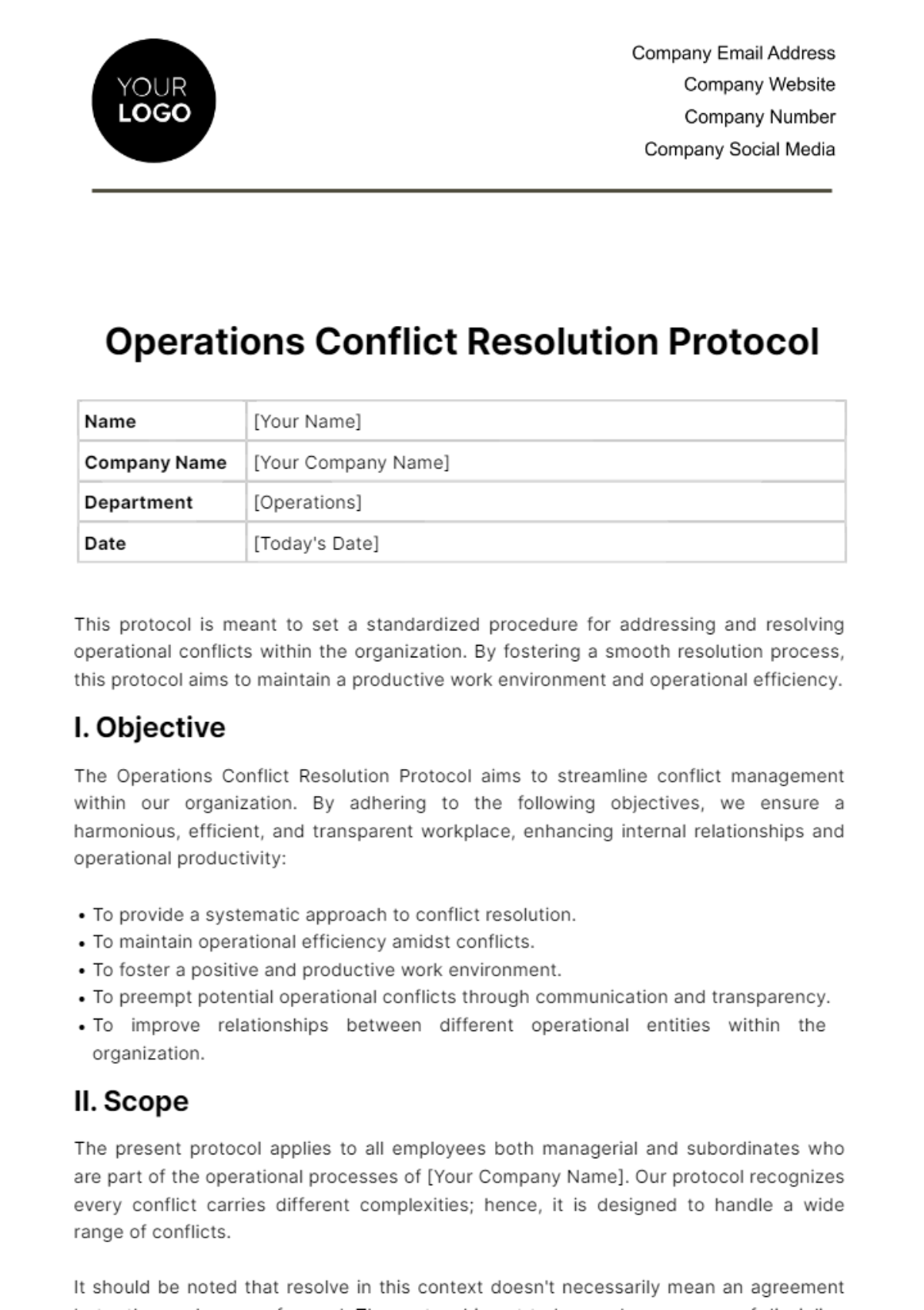 Operations Conflict Resolution Protocol Template - Edit Online & Download