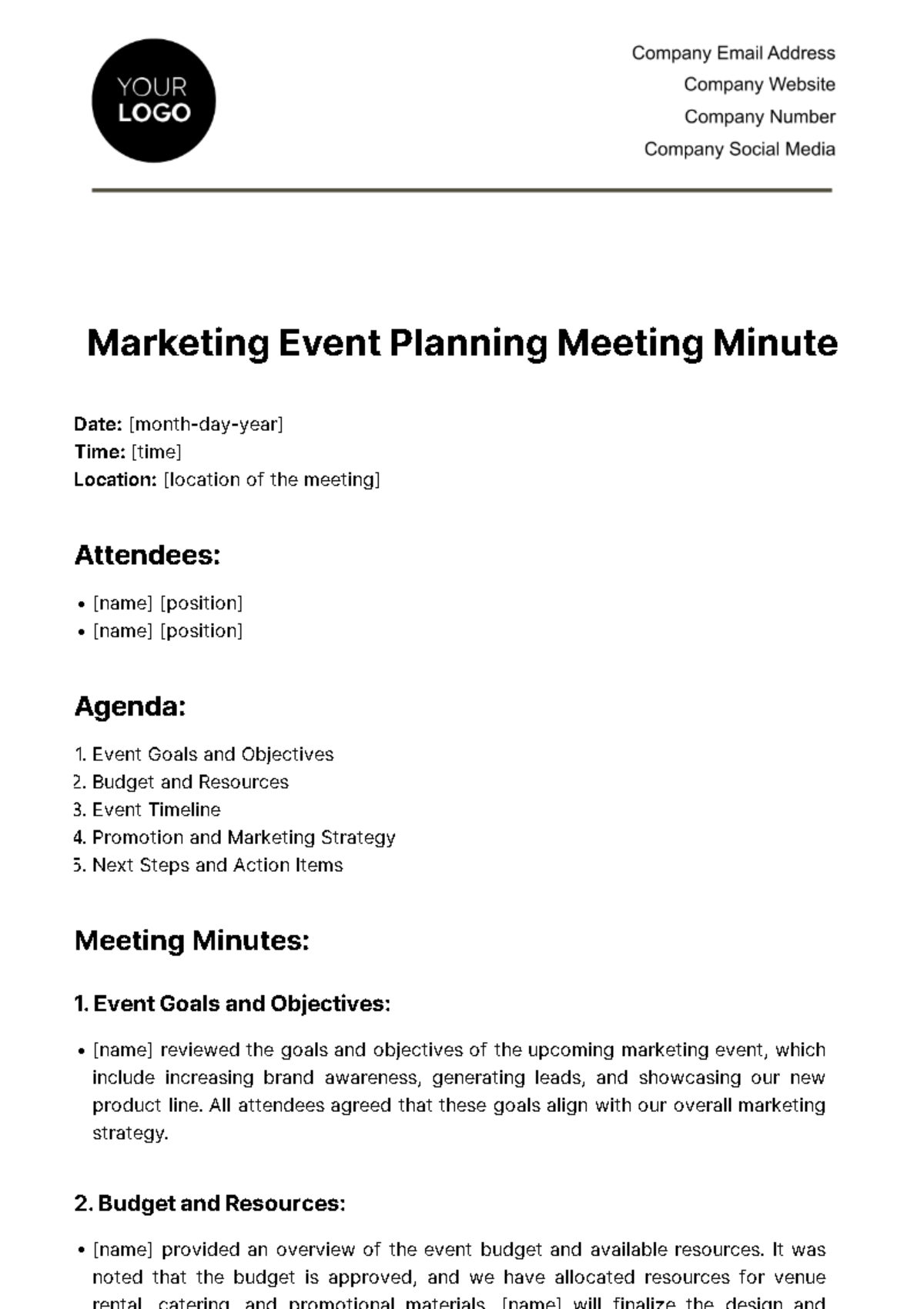 Marketing Event Planning Meeting Minute Template