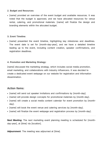 Free Marketing Event Planning Meeting Minute Template to Edit Online