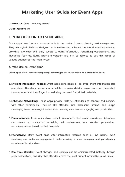 Free Marketing User Guide for Event Apps Template to Edit Online