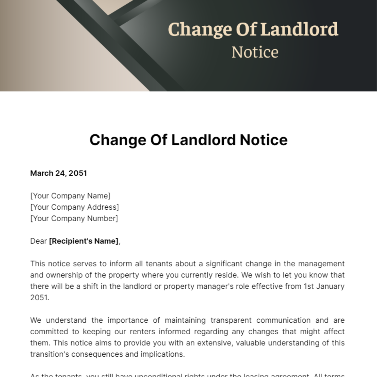 Free Change Of Landlord Notice Template