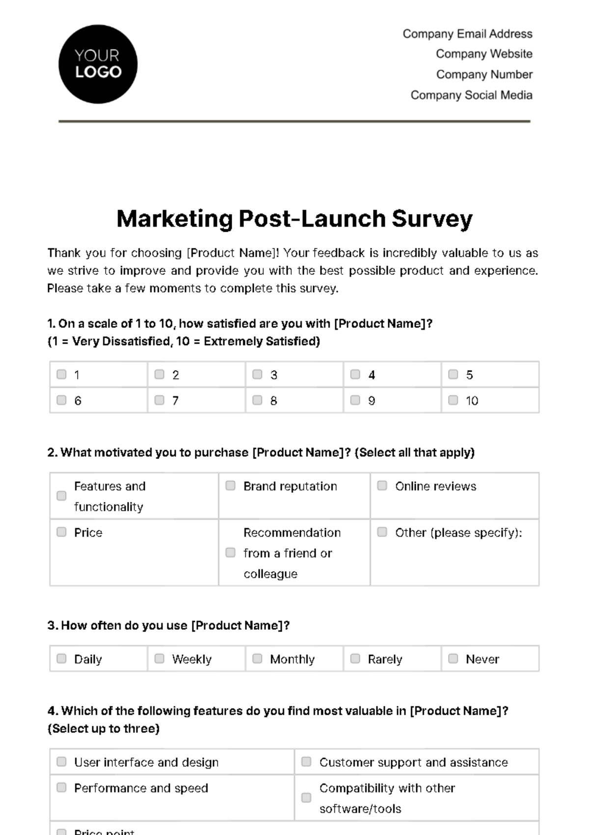Marketing Post-Launch Survey Template