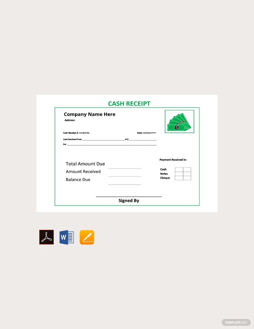 Sample Cash Receipt Template in Word, Google Docs, Excel