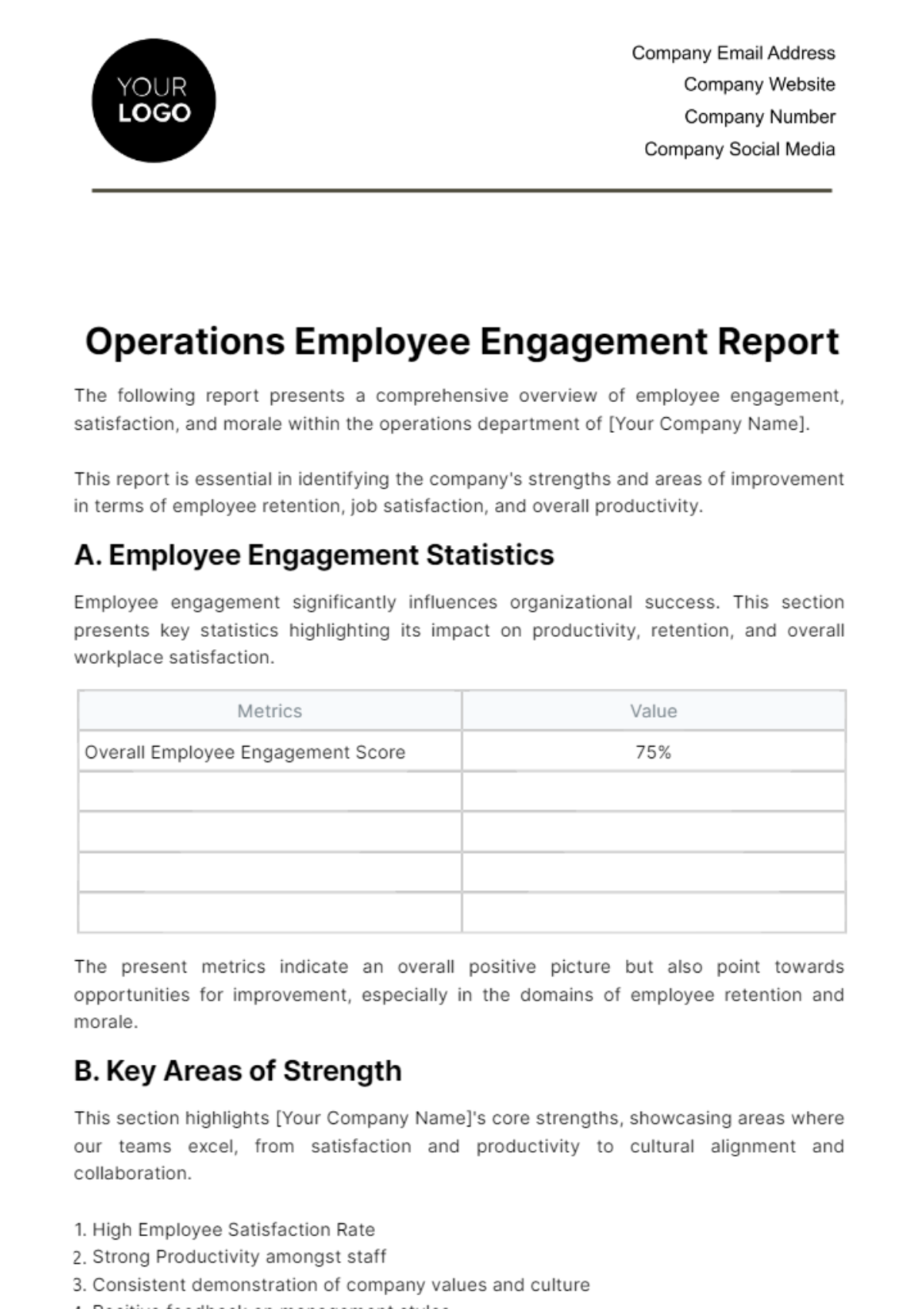 Free Operations Employee Engagement Report Template